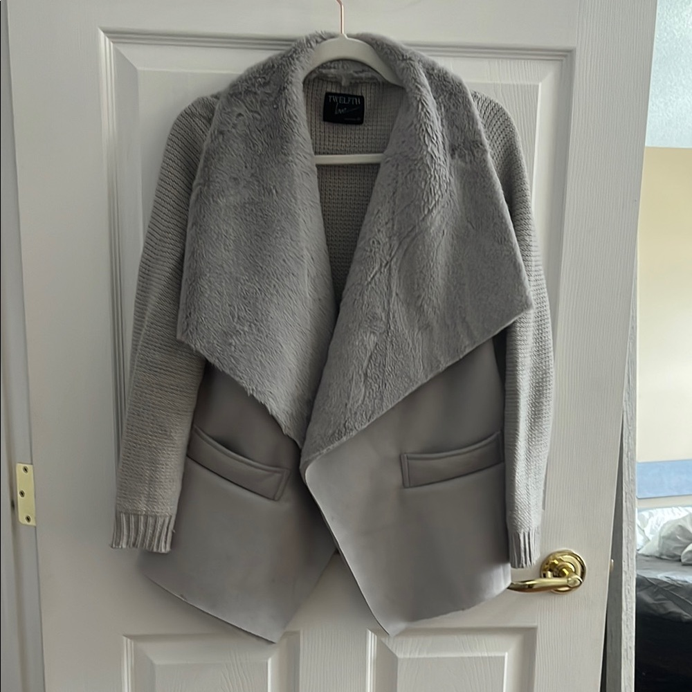 Gray Faux Fur Trim Jacket